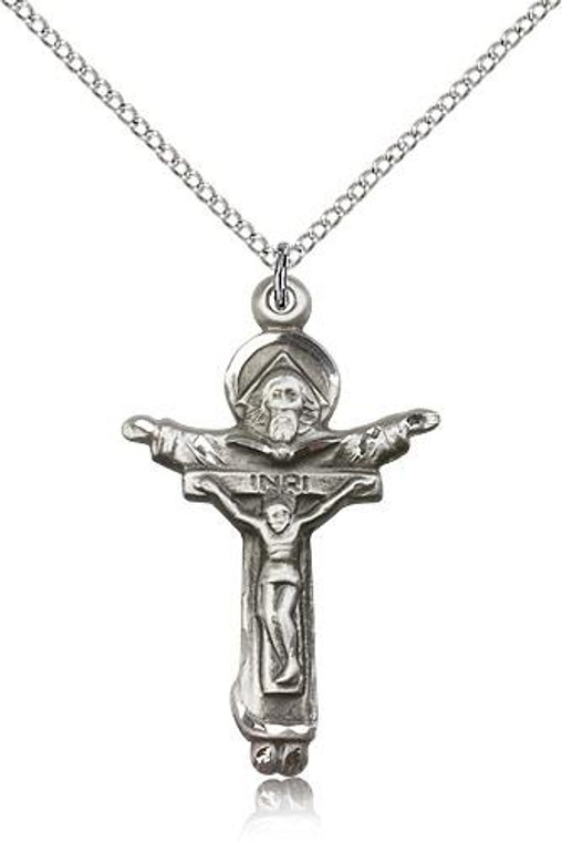 Sterling Silver Trinity Crucifix Pendant, Lite Curb Chain, 1 3/8" x 7/8"