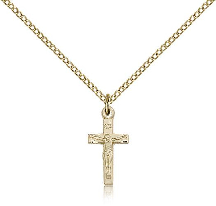 Gold Filled Crucifix Pendant, Gold Filled Lite Curb Chain, 5/8" x 1/4"