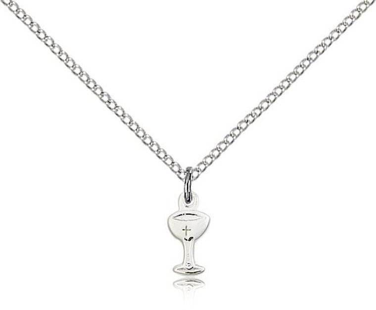 Sterling Silver Chalice Pendant, Lite Curb Chain, 3/8" x 1/8"