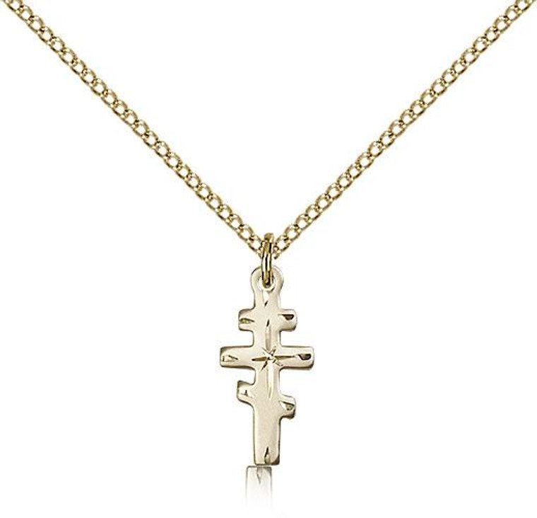 Gold Filled Greek Orthadox Cross Pendant, Gold Filled Lite Curb Chain, 5/8" x 1/4"