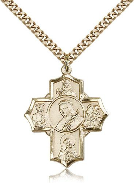 Gold Filled Philomena/Ther/Rita/Ant/Jude Pendant, Stainless Gold Heavy Curb Chain, 1 1/4" x 1"