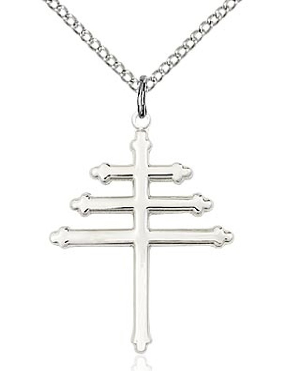 Sterling Silver Marionite Cross Pendant, Lite Curb Chain, 1" x 3/4"