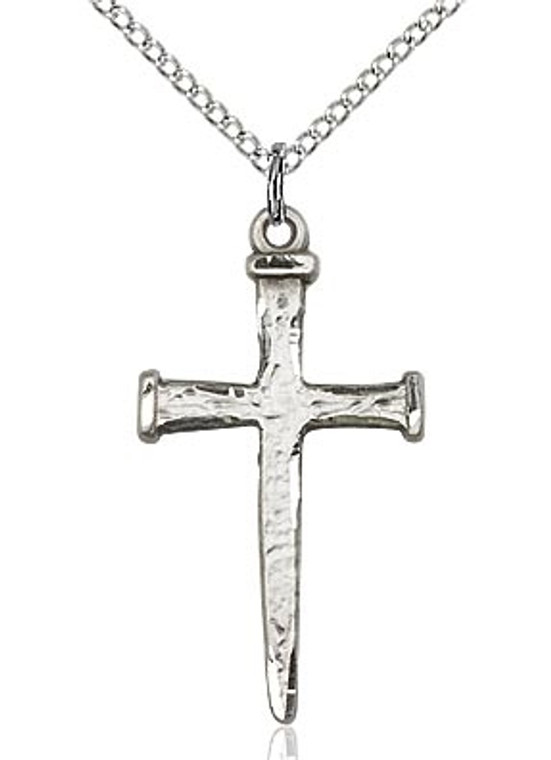 Sterling Silver Nail Cross Pendant, Sterling Silver Lite Curb Chain, 1 1/8" x 5/8"