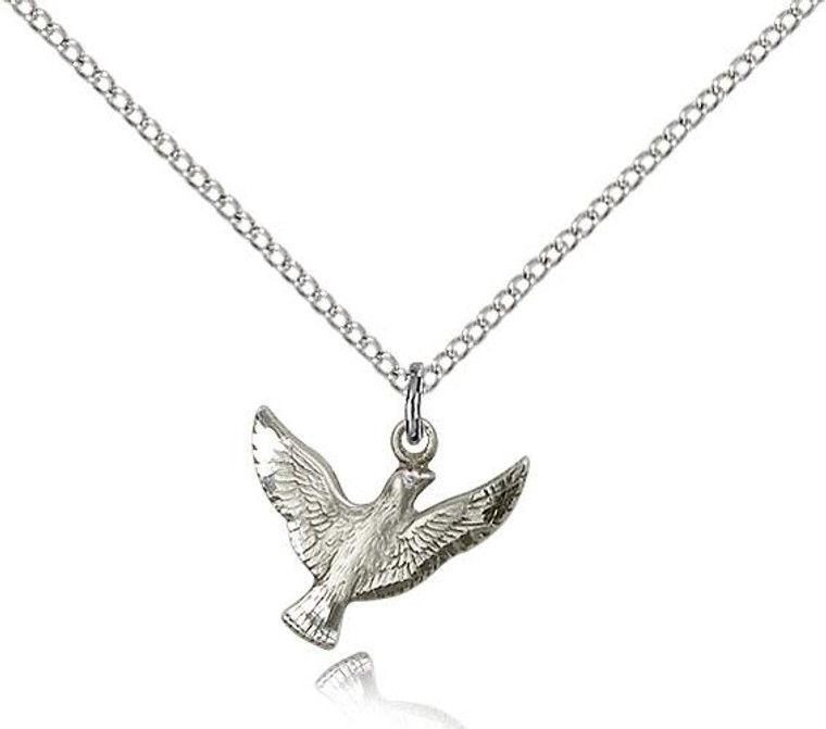 Sterling Silver Holy Spirit Pendant, Lite Curb Chain, 1/2" x 5/8"