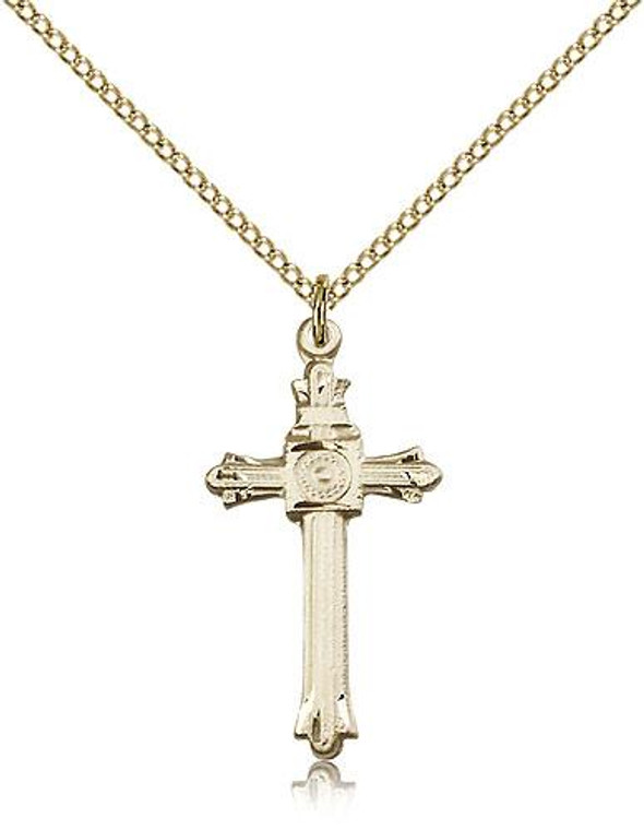 Gold Filled Cross Pendant, Gold Filled Lite Curb Chain, 1 1/8" x 1/2"