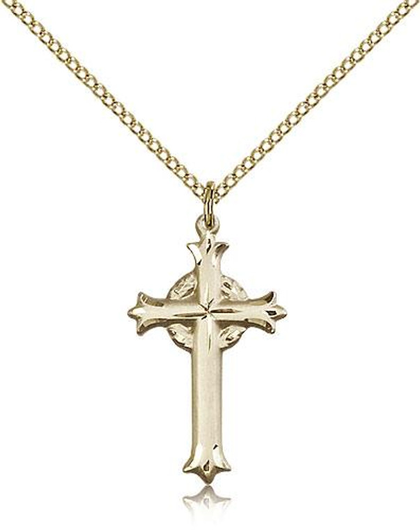 Gold Filled Cross Pendant, Gold Filled Lite Curb Chain, 1" x 5/8"