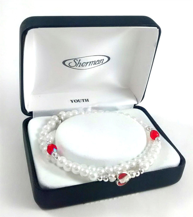 White Red Bead Madonna Stretch Bracelet #MM2911