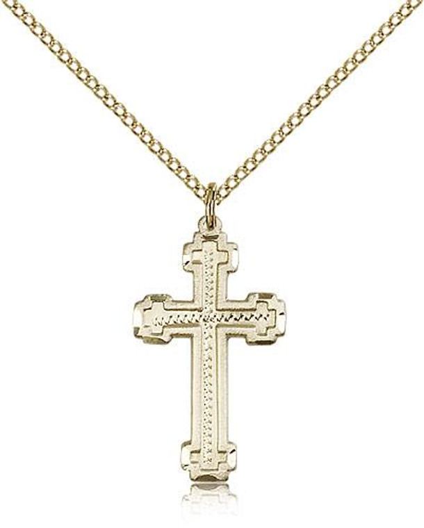 Gold Filled Cross Pendant, Gold Filled Lite Curb Chain, 1" x 1/2"