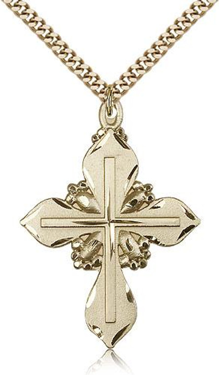 Gold Filled Cross Pendant, Stainless Gold Heavy Curb Chain, 1 5/8" x 1 1/8"