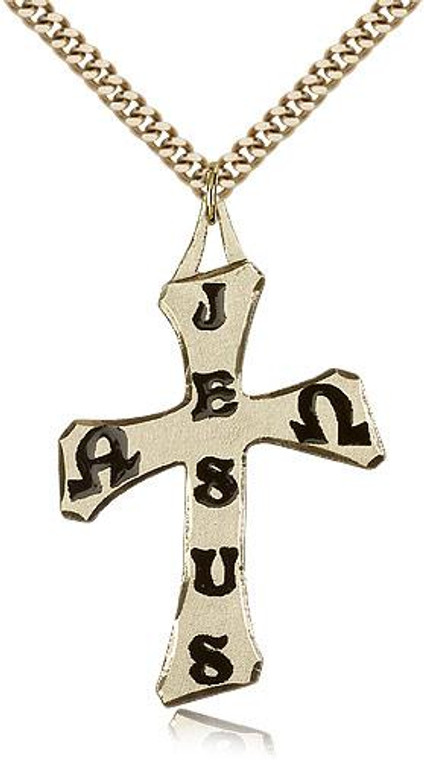 Gold Filled Cross Pendant, Stainless Gold Heavy Curb Chain, 1 3/4" x 1 1/8"