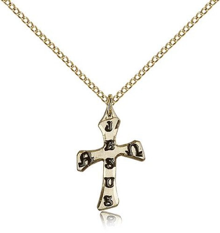 Gold Filled Cross Pendant, Gold Filled Lite Curb Chain, 3/4" x 1/2"