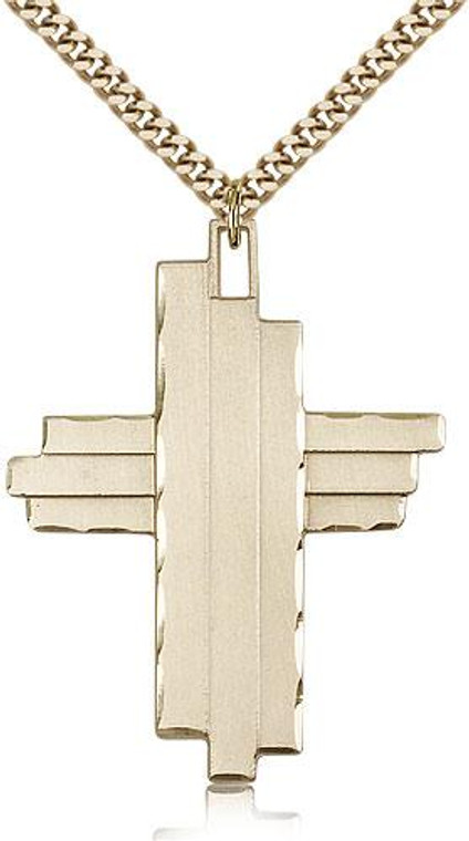 Gold Filled Cross Pendant, Stainless Gold Heavy Curb Chain, 1 3/4" x 1 1/4"