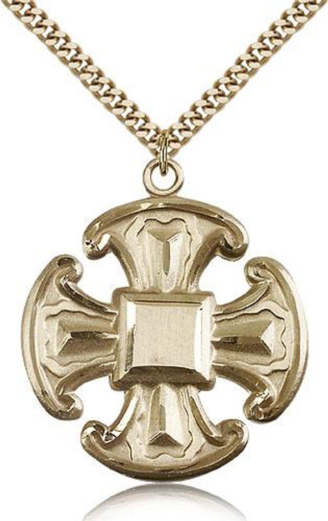 Gold Filled Cross Pendant, Stainless Gold Heavy Curb Chain, 1 1/2" x 1 1/4"
