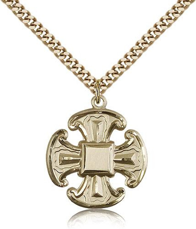 Gold Filled Cross Pendant, Stainless Gold Heavy Curb Chain, 1" x 7/8"