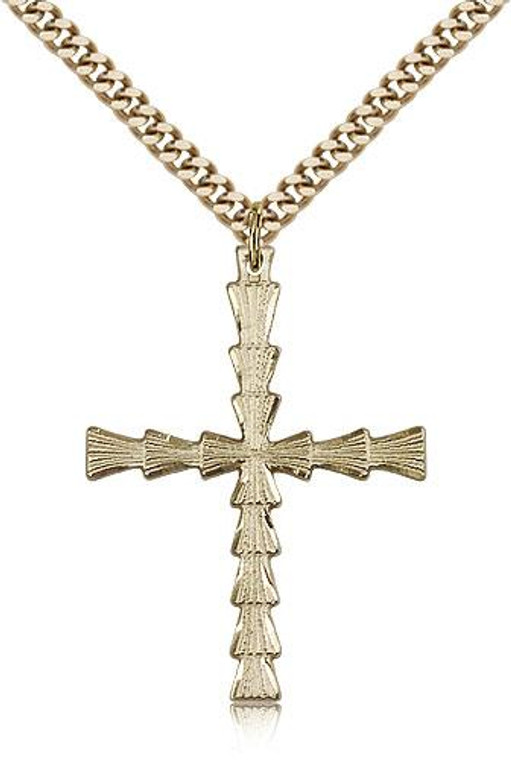 Gold Filled Cross Pendant, Stainless Gold Heavy Curb Chain, 1 3/8" x 1"