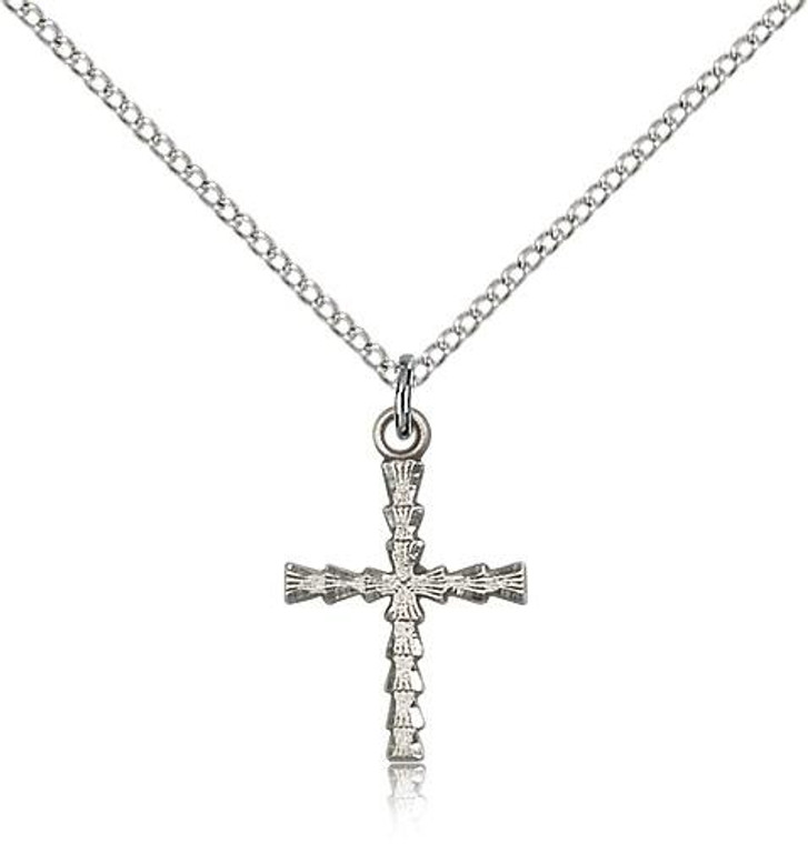 Sterling Silver Cross Pendant, Lite Curb Chain, 3/4" x 1/2"