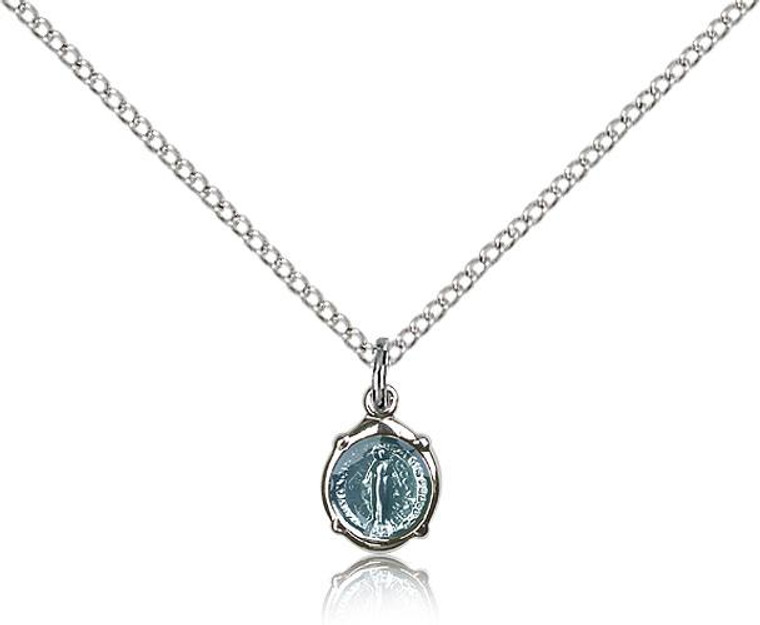 Sterling Silver Miraculous Pendant, Lite Curb Chain, 3/8" x 1/4"