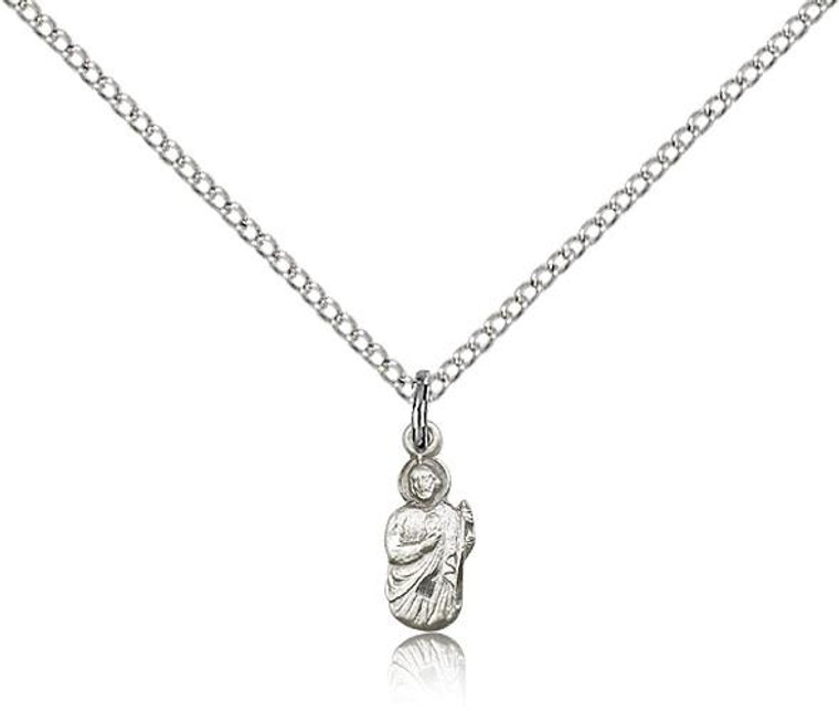 Sterling Silver St. Jude Pendant, Lite Curb Chain, 3/8" x 1/8"