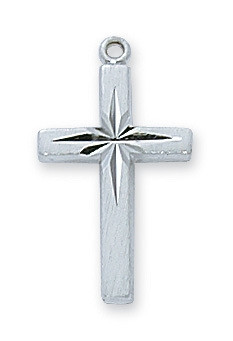 Sterling Silver English 13/16 inch Cross 18 inch Necklace Chain L7060