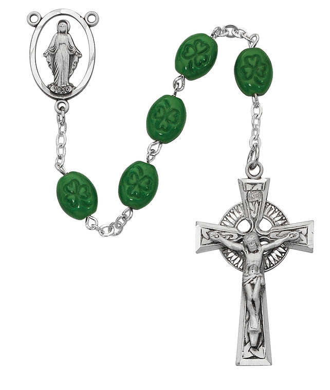 Quality Glass Bead Shamrock Irish Celtic Rosary 120DF