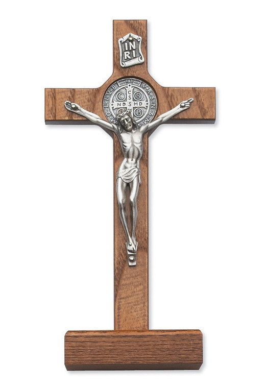 8" Standing Walnut Saint Benedict Crucifix 79-42517
