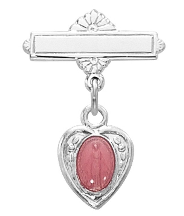 Sterling Silver Pink Enamel Miraculous Medal Baby Pin 452L