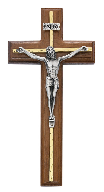 10inch Walnut Crucifix Silver Overlay 79-15