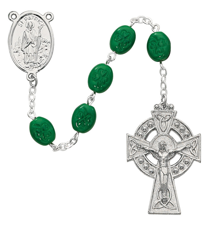 Affordable Shamrock Irish Celtic Rosary with St. Patrick Centerpiece 327R