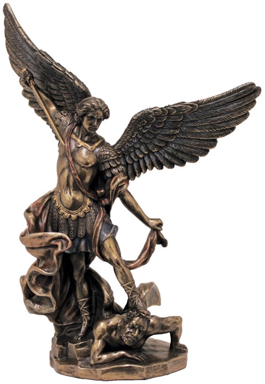 St. Michael Statue lightly hand-painted cold cast bronze 8inch