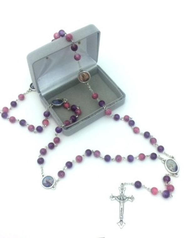 Saint Rosary with Pink and Purple Glass Beads GC647
