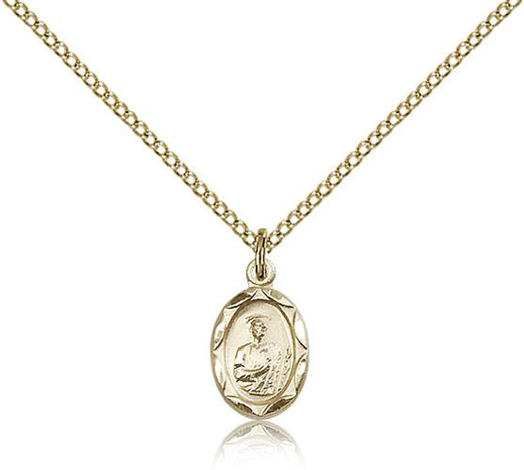 Gold Filled St. Jude Pendant, Gold Filled Lite Curb Chain, 1/2" x 1/4"