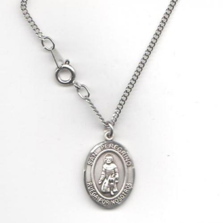 San Peregrino - Medalla Mediana de Plata de Esterlina, 3/4" Forma Ovulo