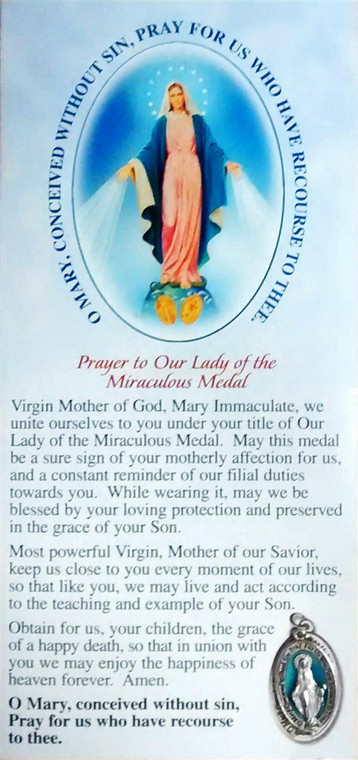 Prayer to Our Lady of the Miraculous Medal Tri-fold Pamphlet with Miraculous Medal