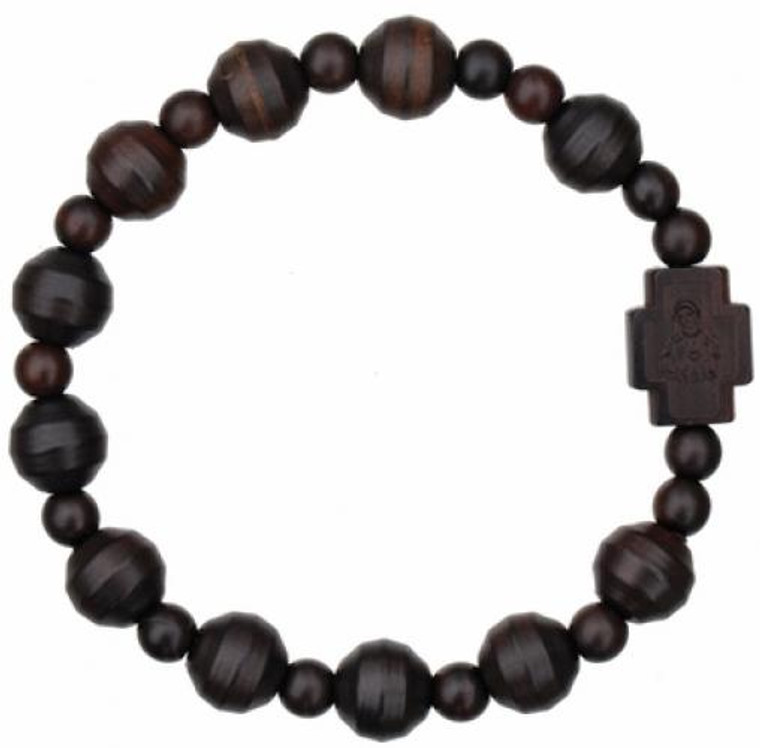 Rosary Bracelet with 10mm Striped Cut Jujube Wood Beads, RBS3D