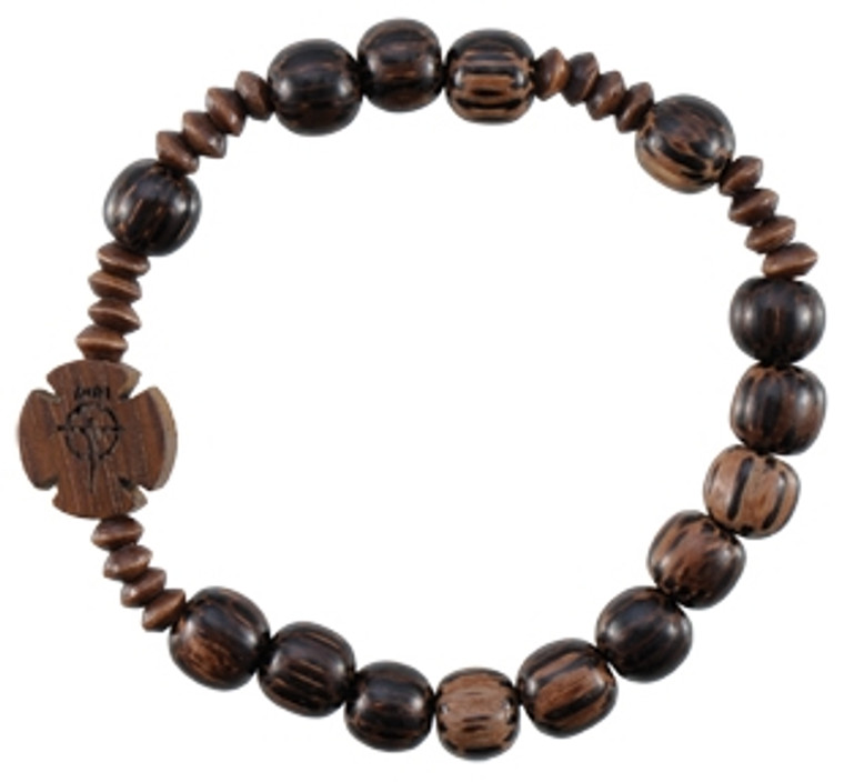 Rosary Bracelet with 8mm Striped Wood Beads, RBS2C