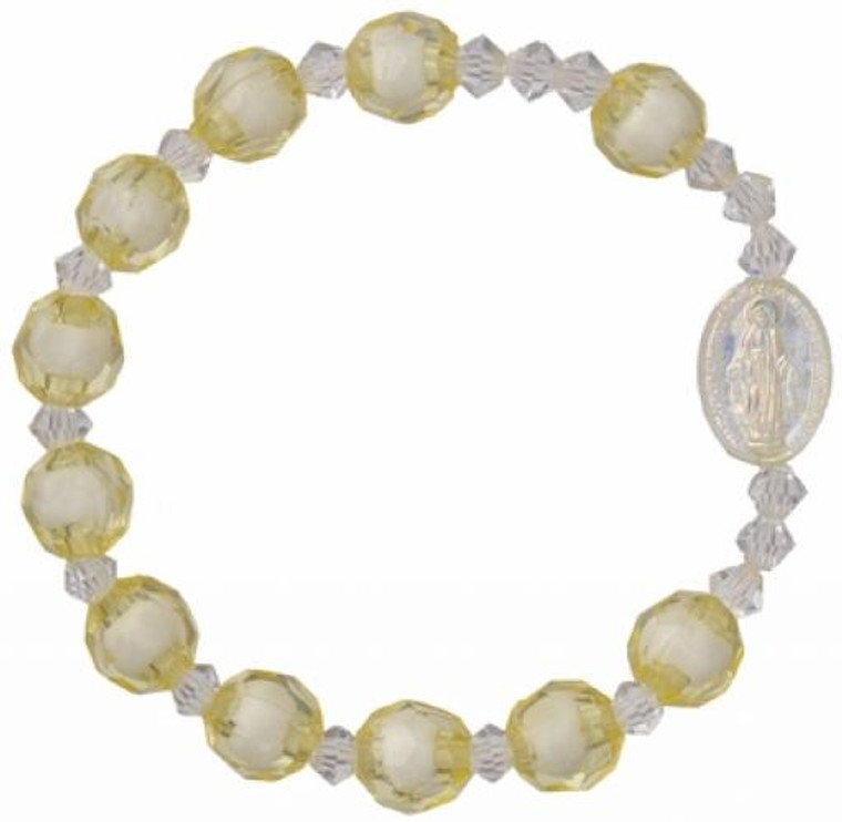 Children's Yellow Rosary Bracelet with 8mm Crystal-Cut Acrylic Beads, RCB34