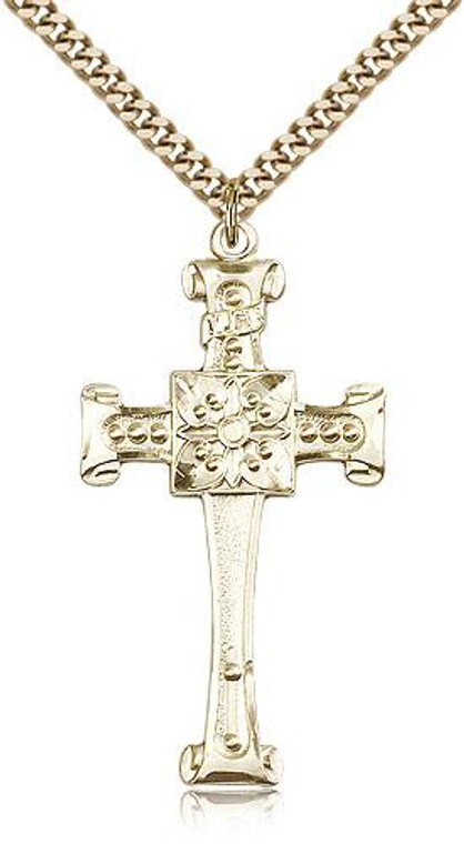 Gold Filled Cross Pendant, Stainless Gold Heavy Curb Chain, 1 3/4" x 7/8"