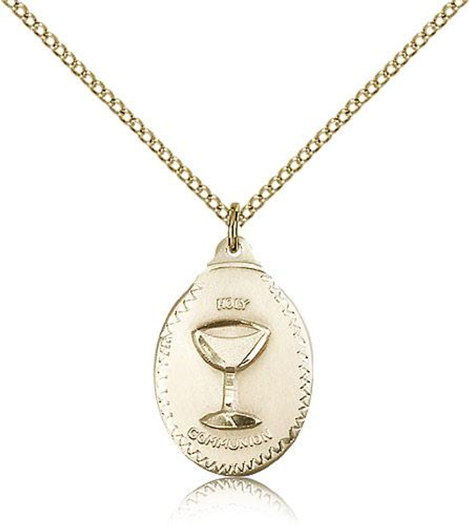 Gold Filled Communion Pendant, Gold Filled Lite Curb Chain, 7/8" x 1/2"