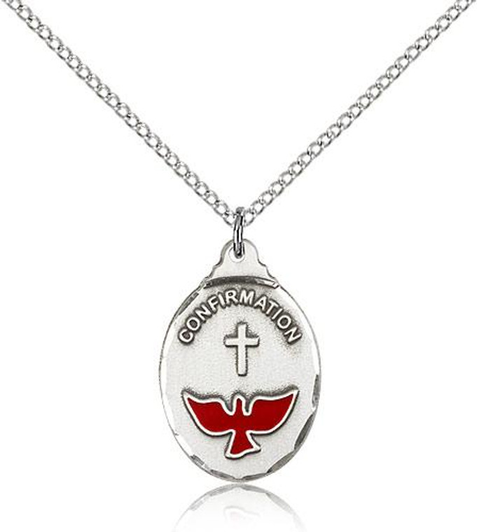 Sterling Silver Confirmation Pendant, Lite Curb Chain, 7/8" x 1/2"