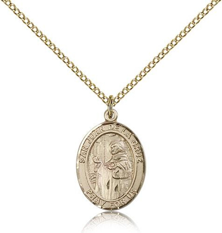 Gold Filled San Juan De La Cruz Pendant, Gold Filled Lite Curb Chain, Medium Size Catholic Medal, 3/4" x 1/2"