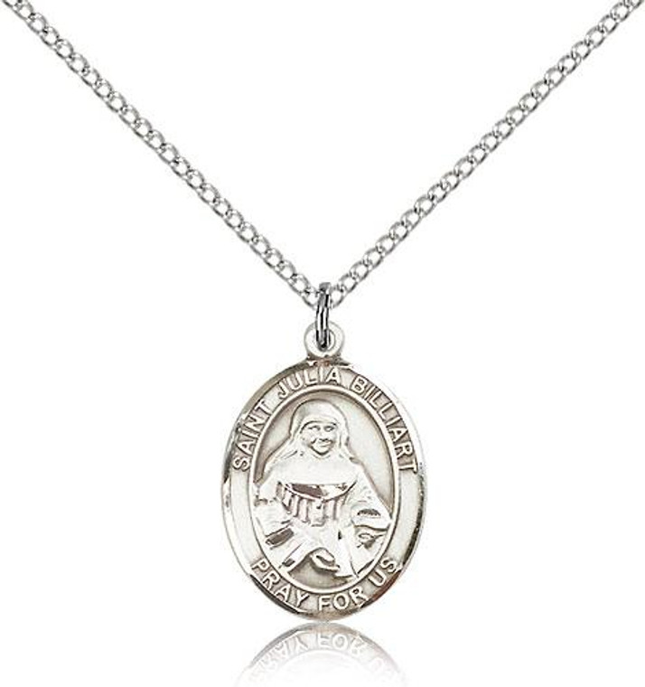 Sterling Silver St. Julia Billiart Pendant, Lite Curb Chain, Medium Size Catholic Medal, 3/4" x 1/2"