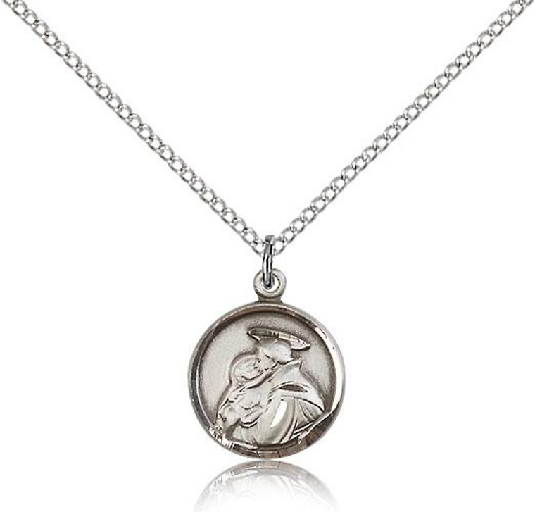 Sterling Silver St. Anthony Pendant, Sterling Curb Chain, 5/8" x 1/2"