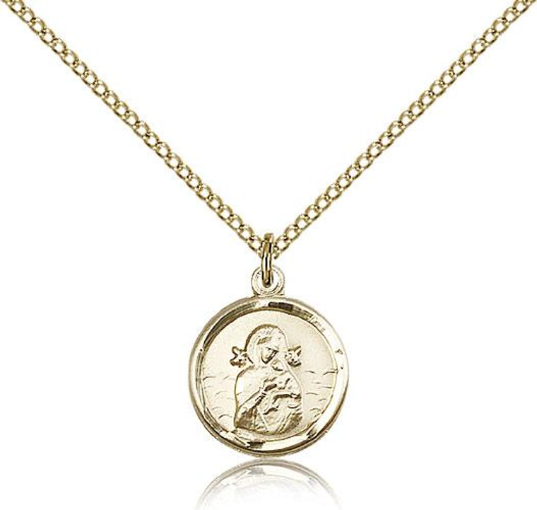 Gold Filled Our Lady of Perpetual Help Pendant, Gold Filled Lite Curb Chain, 5/8" x 1/2"