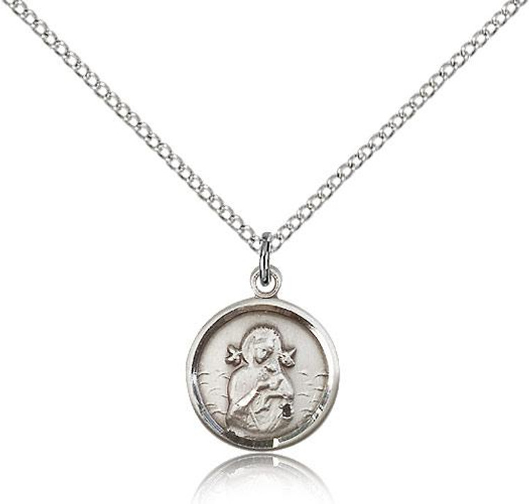 Sterling Silver Our Lady of Perpetual Help Pendant, Lite Curb Chain, 5/8" x 1/2"