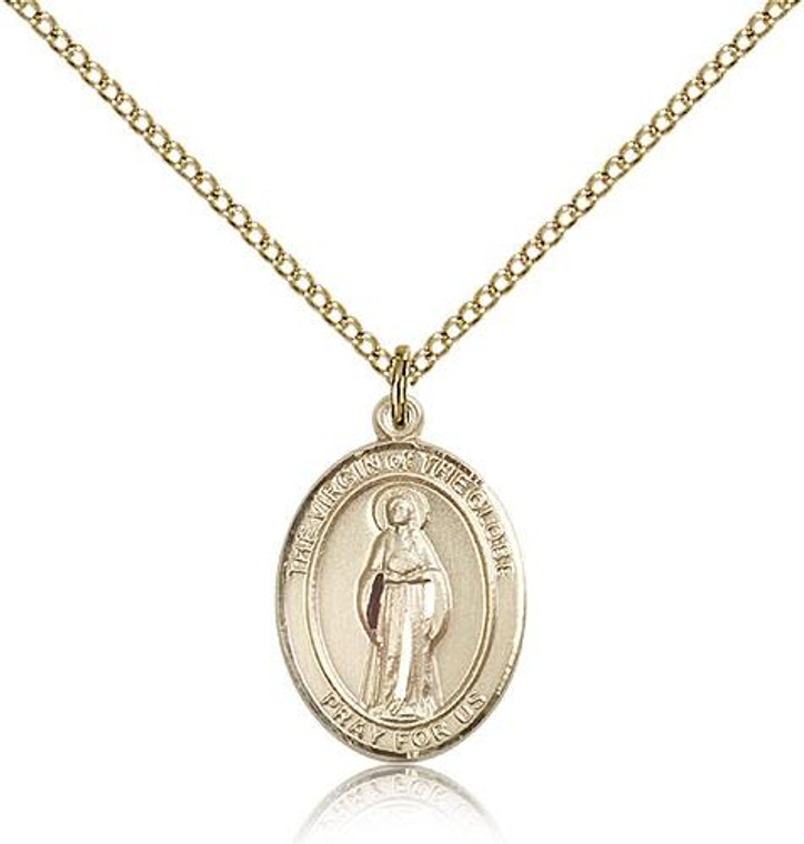 Gold Filled Virgin of the Globe Pendant, Gold Filled Lite Curb Chain, Medium Size Catholic Medal, 3/4" x 1/2"