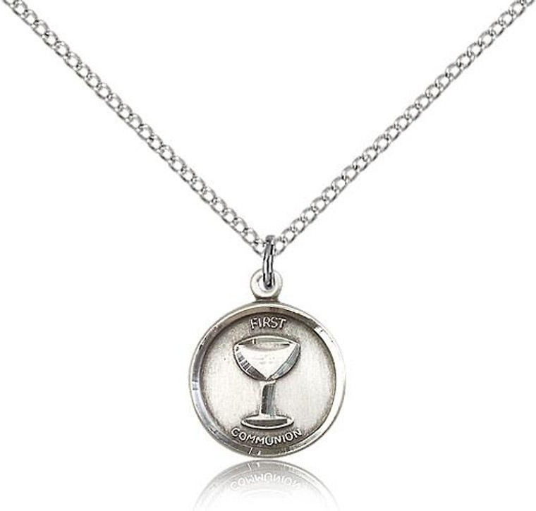 Sterling Silver Communion Pendant, Lite Curb Chain, 5/8" x 1/2"