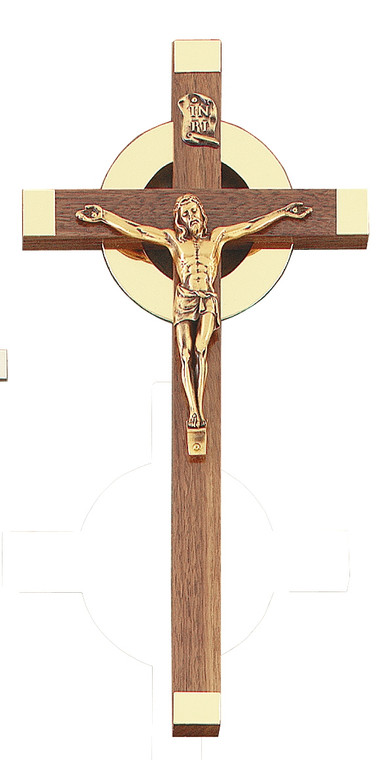 12" Walnut Sunburst Crucifix, 5" Antique Gold Corpus JC-1739-K
