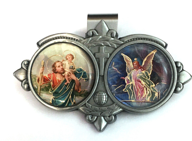 Saint Christopher and Our Guardian Angel Auto Visor Clip VR-620