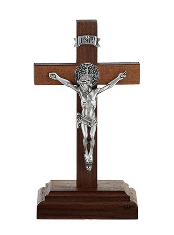 Walnut Standing Saint Benedict 6" Crucifix G4672