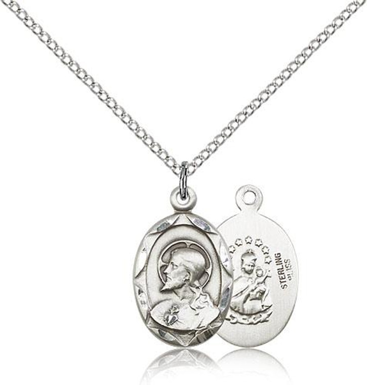 Sterling Silver Scapular Pendant, Lite Curb Chain, 3/4" x 3/8"